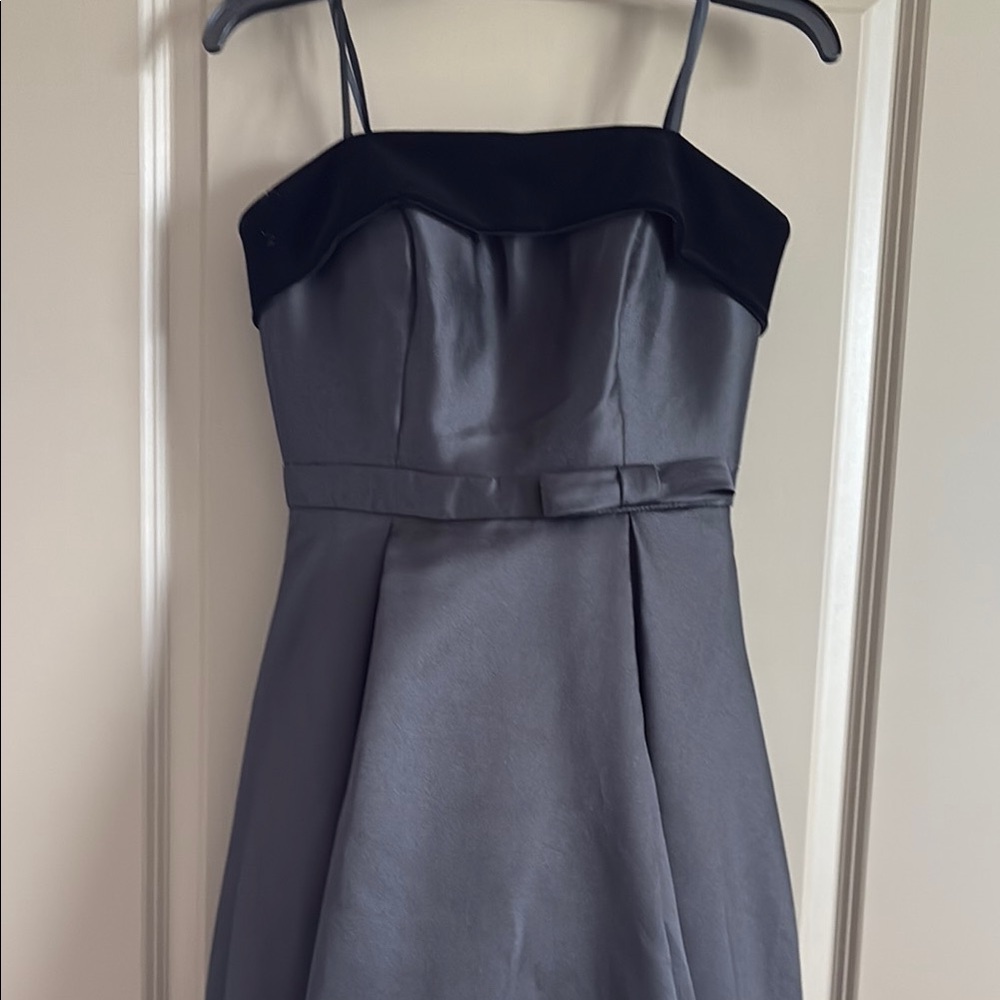 Xscape Strapless Charcoal Satin Dress